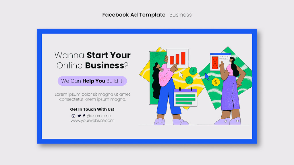 A cartoon illustration of a Facebook ad template